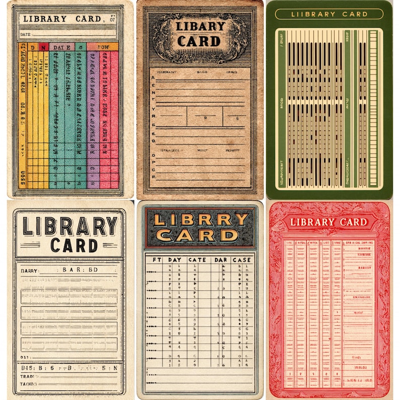 49 Library Card Pages, Vintage Library Card Junk Journal Kit, Retro ...