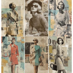 52 páginas de moda retro mod, páginas de diario de moda de los años 60, paquete de papel para álbum de recortes de revistas vintage, papeles efímeros, descarga digital