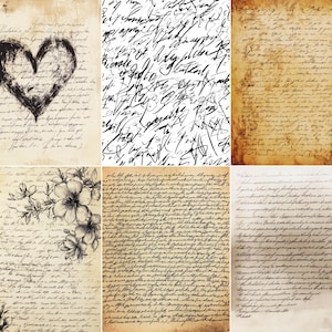 Carta con lettere in corsivo romantiche, 52 pagine per junk journal con lettere d'amore, sfondi con scrittura vintage, pagine per scrapbooking, download digitale