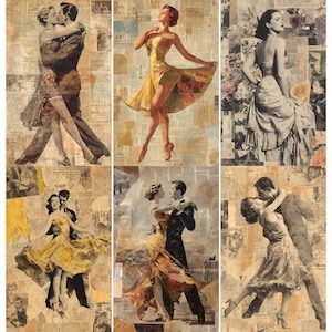 52 pagine di ballerine vintage, pagine di diario in stile rivista retrò, pacchetto di carta per scrapbooking e collage vintage, carte effimere, download digitale