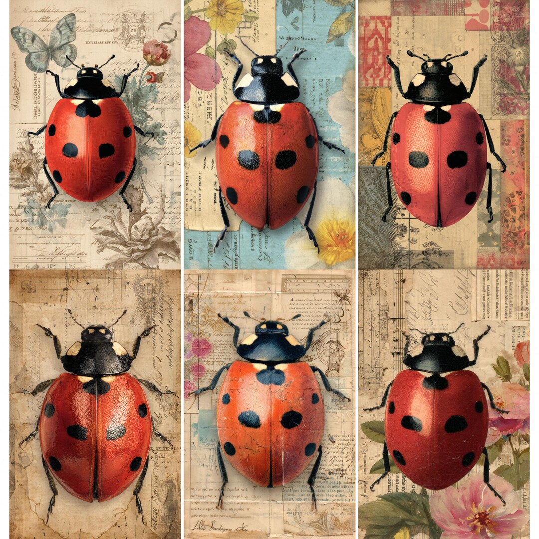 Ladybug Junk Journal Pages, Vintage Ladybug Printable, Boho Ephemera ...