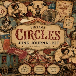 Dark Circus Junk Journal Kit, Creepy Carnival Ephemera, Vintage Sideshow Printable, Halloween Craft, Digital Download