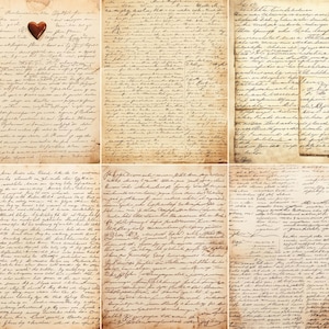 Pacchetto di 52 pagine di carta a tema romantico vintage, biglietti d'amore scritti a mano, sfondi con scritte antiche, kit per scrapbooking e diario, download digitale.