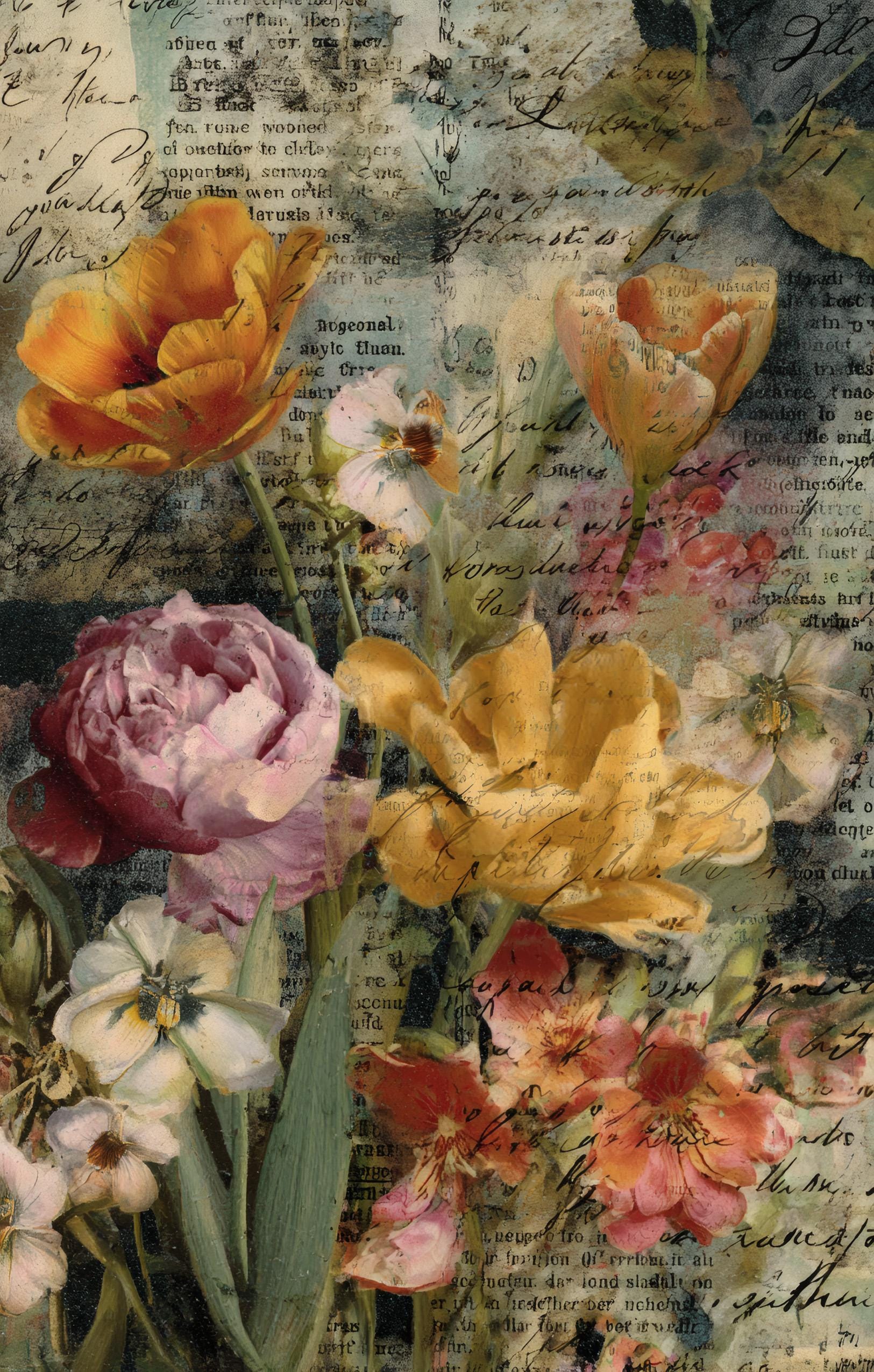 Pressed Flower Junk Journal Pages, Vintage Text Collage Pages ...