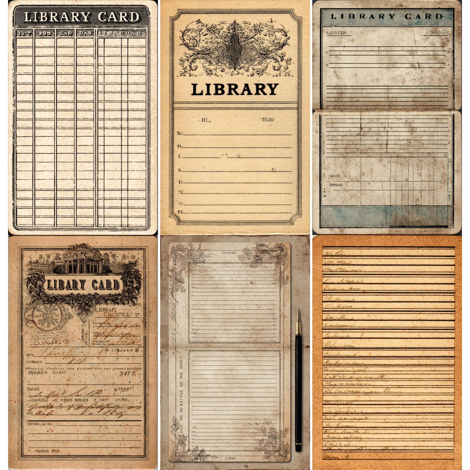 49 Library Card Pages, Vintage Library Card Junk Journal Kit, Retro ...