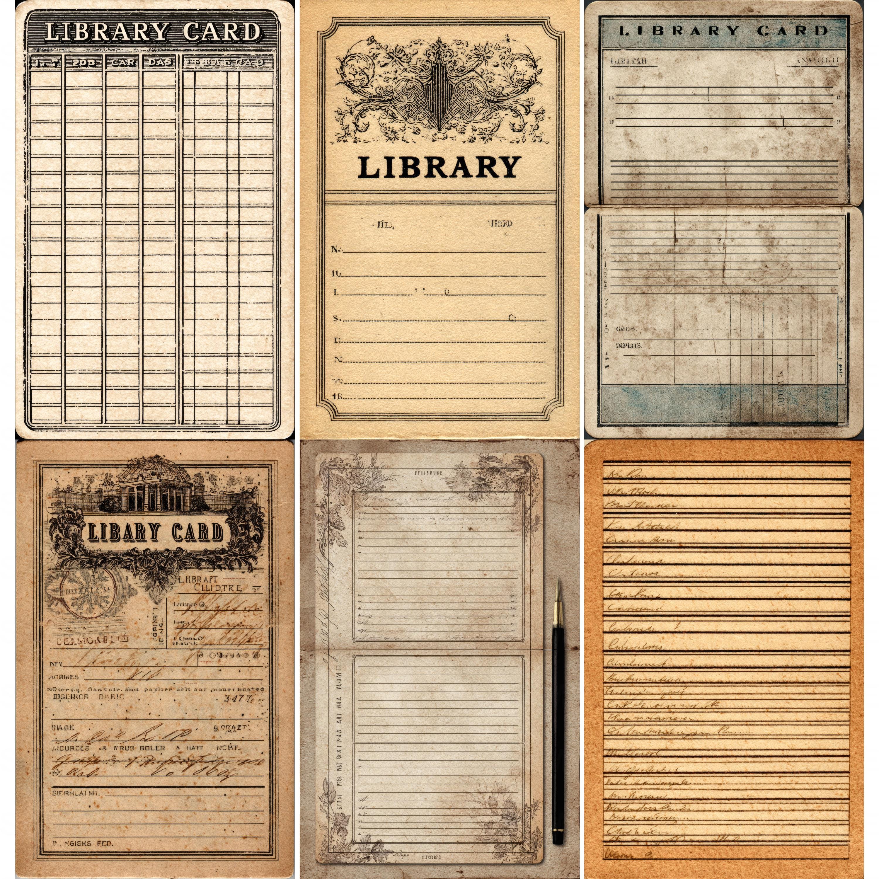 49 Library Card Pages, Vintage Library Card Junk Journal Kit, Retro ...
