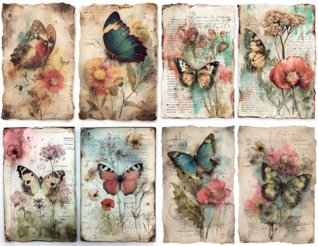 Butterfly Botanical Junk Journal Pages, Vintage Nature Printable Pages ...