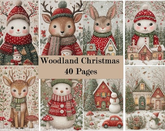 38 Woodland Christmas Junk Journal Pages, Winter Animal Paper Kit, Forest Wildlife Journaling Sheets, Reindeer Holiday Ephemera, Digital
