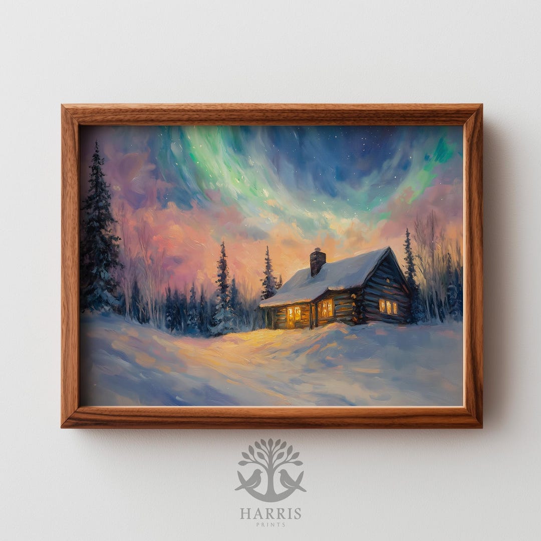 Cozy Printable Cabin in Winter Forest - Rustic Moody Winter Wonderland ...