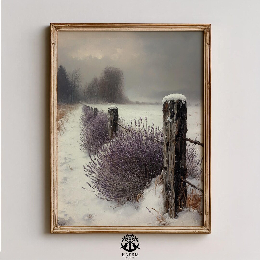 Moody Winter Lavender Landscape, Printable Rustic Farmhouse Wall Art ...