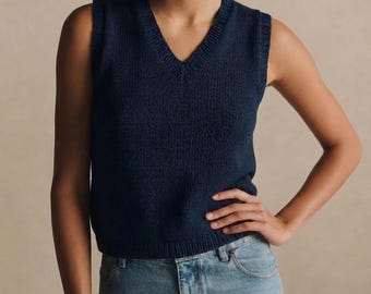 Slipover Knitting Pattern Easy V-Neck Vest PDF Instructions Scandinavian Design Spring/Summer Knit Top Quick DIY Layering Piece