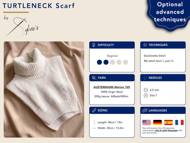Cozy Sweater Scarf Knitting Pattern Sleeveless Turtleneck Scarf Winter Knit Project DIY Winter Accessory Handmade Fashion Shawl PDF image 4