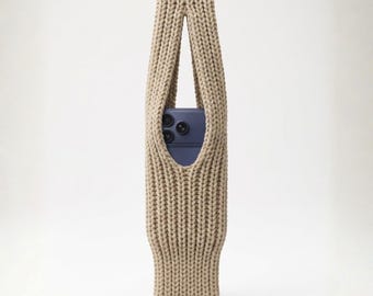 Quick Knitted iPhone Pocket DIY Knitting Instructions Phone Pouch Beginner Pattern PDF Download Adjustable Crossbody iPhone Accessory