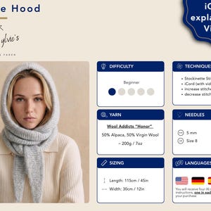 Sophie Hood Knitting Instructions DIY Hooded Scarf PDF Easy Garter Stitch Knitting Pattern Shawl Winter Accessory Instant Download image 2