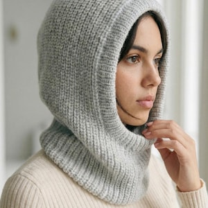 Instrucciones de tejido con video: Patrón de tejido para pasamontañas grueso, bufanda moderna con capucha, calentador de cuello, media caña de pescador, descarga digital