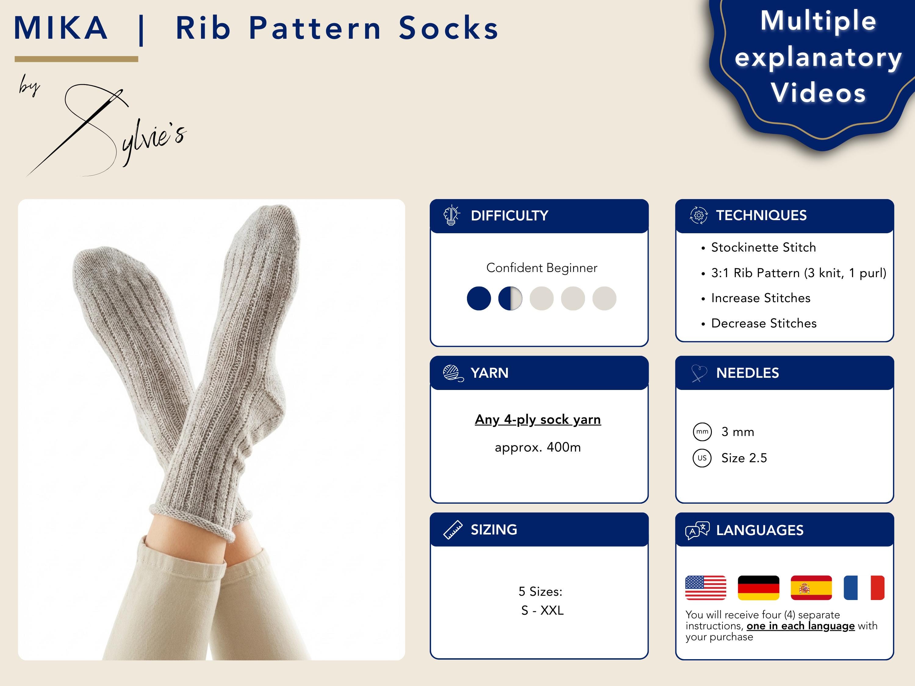 MIKA Ribbed Socks Knitting Pattern PDF Top Down Sock Tutorial Cozy Wool ...