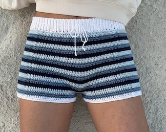 Striped Crochet Shorts Pattern I Womens Cotton Boho Summer Beachwear (PDF)