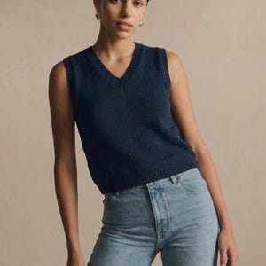 Patrón de tejido sin mangas para chaleco con cuello en V fácil, instrucciones en PDF, diseño escandinavo, top de punto para primavera/verano, prenda de capas rápida DIY imagen 10