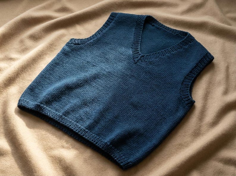 Patrón de tejido sin mangas para chaleco con cuello en V fácil, instrucciones en PDF, diseño escandinavo, top de punto para primavera/verano, prenda de capas rápida DIY imagen 11