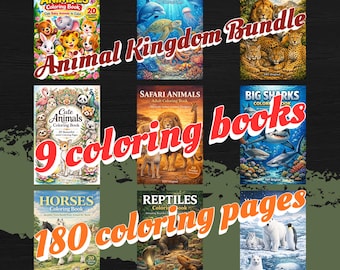 Animal Kingdom Coloring Book Bundle 180 coloring pages (A4 Digital Download)