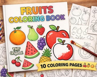 Fruits Coloring Book for Toddlers | 10 coloring Pages (PDF Pattern)