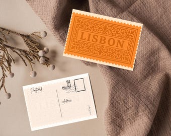 Lisbon Digital Postcard – Printable Postcard Art, City Stamp Design, Instant Download