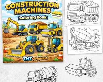 Construction Machines DIGITAL DOWNLOAD Coloring Book | Kids & Adults Printable PDF | 10 coloring pages