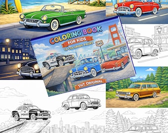 Retro Car Coloring Book for Kids | 50s-60s Vintage Cars 10 coloring pages (Printable PDF)