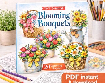 Blooming Buckets Coloring Book | 20 coloring sheets  (Printable PDF)