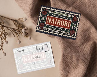 Nairobi Digital Postcard – Printable Postcard Art, City Stamp Design, Instant Download