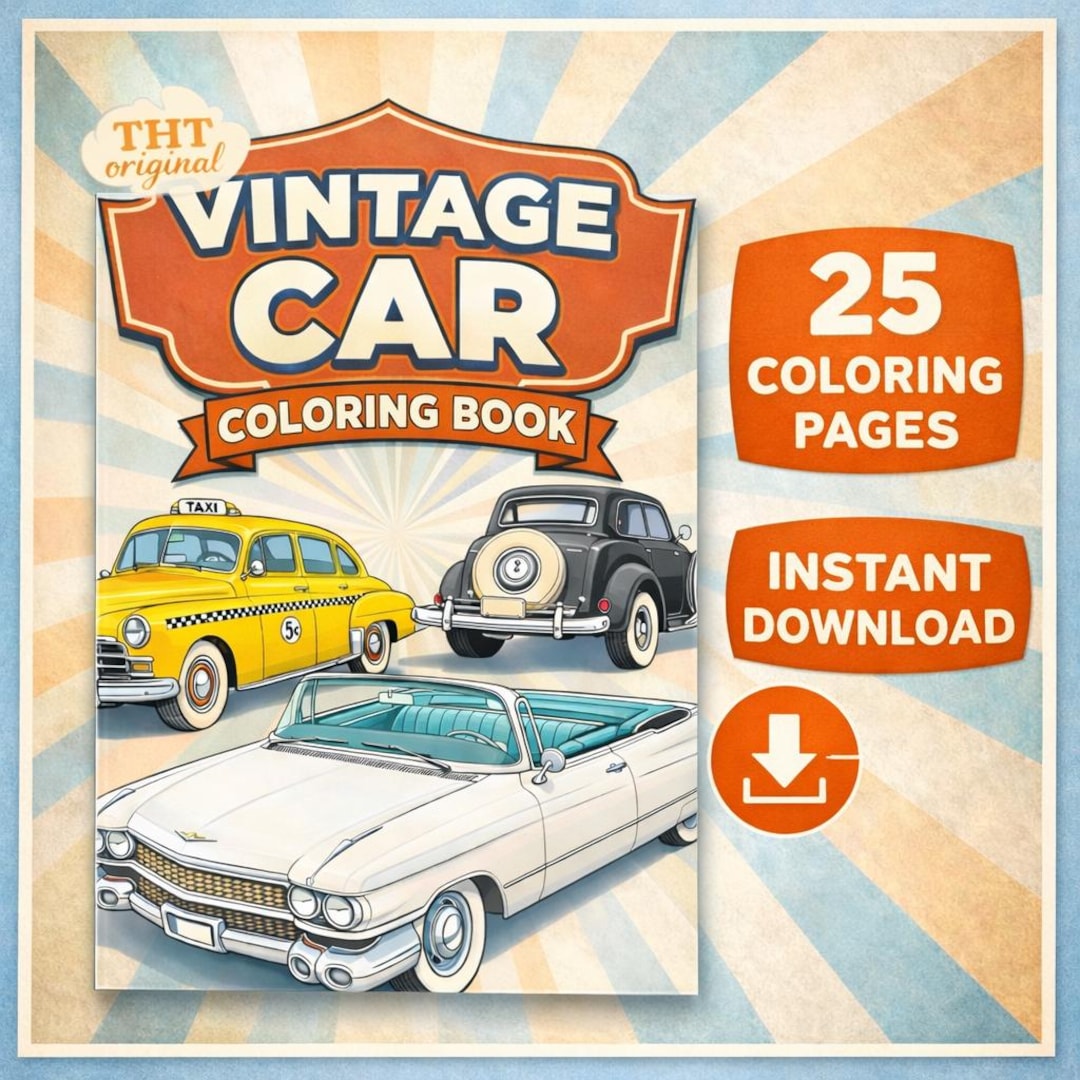 Classic Car Coloring Book 25 Coloring Pages digital Download classic-car-coloring-book-25-coloring-pages-digital-download