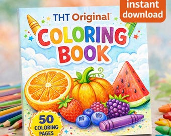 Fruits and Vegetables Coloring Book | Printable PDF | 50 Easy Coloring Pages for All Ages