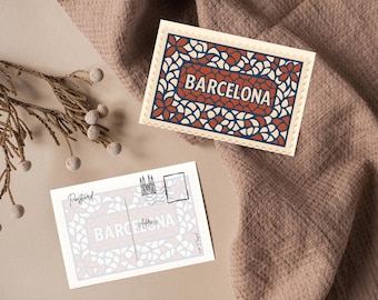 Barcelona Digital Postcard – Printable Postcard Art, City Stamp Design, Instant Download