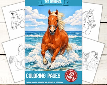 50 Horse Coloring Pages for Kids Adults, Stress Relief (Digital Download)