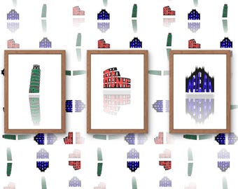 Italian Cities Art Print Set | Pisa, Milan, Rome (Digital Download)