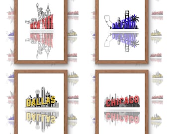 US Cities Art Print Set | Modern Travel Posters (Digital Download)