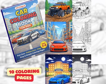 Car Coloring Book for Kids | 10 coloring pages (digital download)