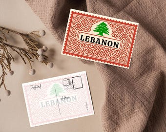 Lebanon Printable Postcard – Digital Travel Art, Country Stamp Illustration, Instant Download