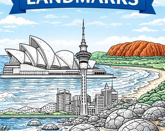 Australia Landmarks Coloring Book – 15 coloring Pages Digital Download PDF