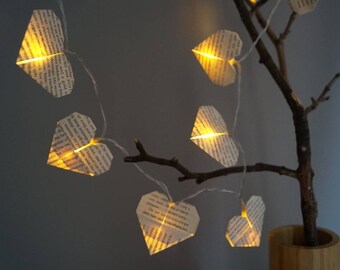Fairy light-birthday gift for harry potter fan-string light-book pages-origami heart night light-bedroom light-tree light-valentine gift