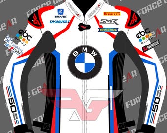 Blouson moto de course en cuir de vachette BMW pour homme ou femme