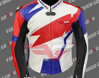 Męska kurtka wyścigowa z krowiej skóry w stylu vintage – CE Armor, dostępne wszystkie logo