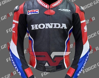 Honda HRC Motorbike /Motorcycle Jacket in Cowhide  Racing Leather Jacket