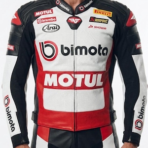 Jaqueta de couro bovino estilo motociclista Bimota Kawasaki para homens e mulheres.
