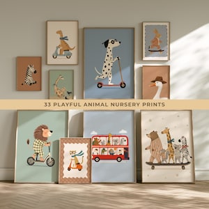 Playful Animal Nursery Print Set of 33 - Long Live Boyhood - Toddler Boy Playroom Decor