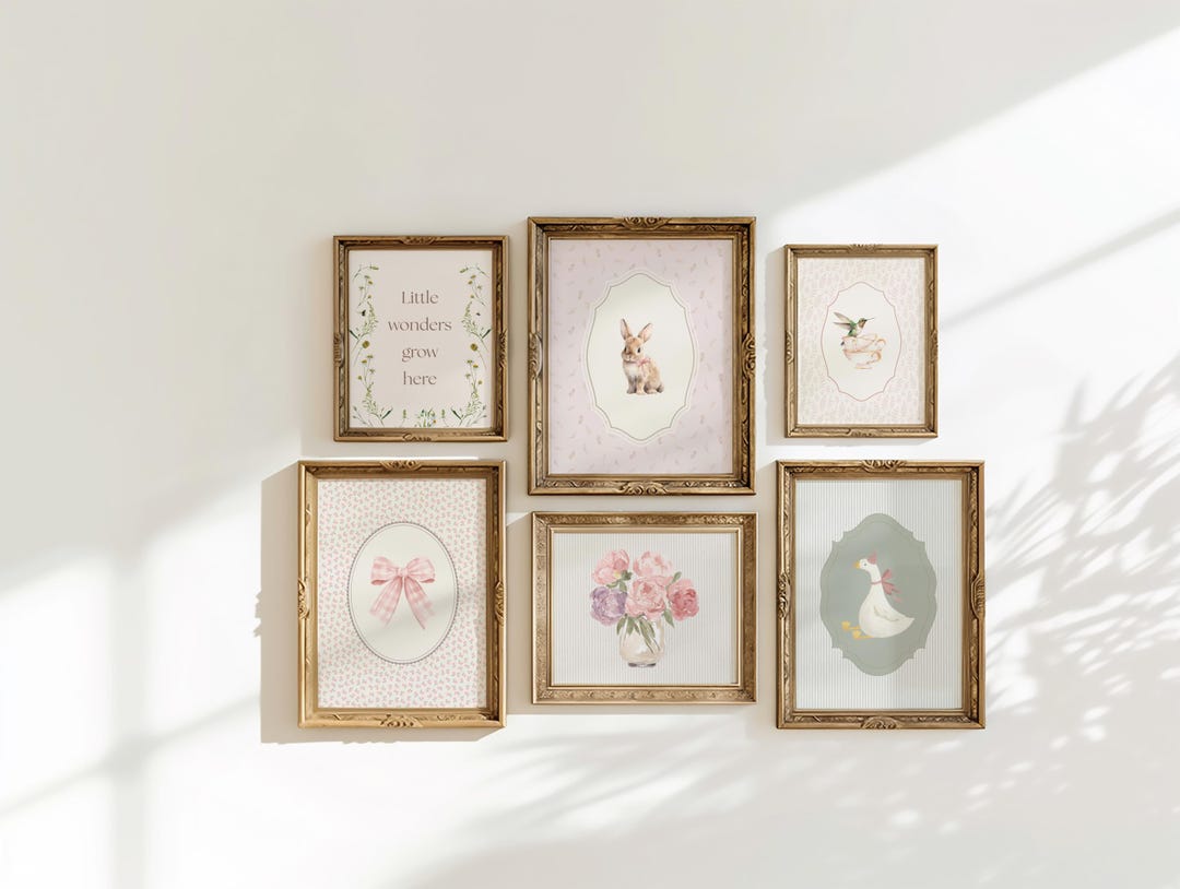 Vintage Nursery Wall Art Set of 6 - Soft Baby Room Decor - Instant ...