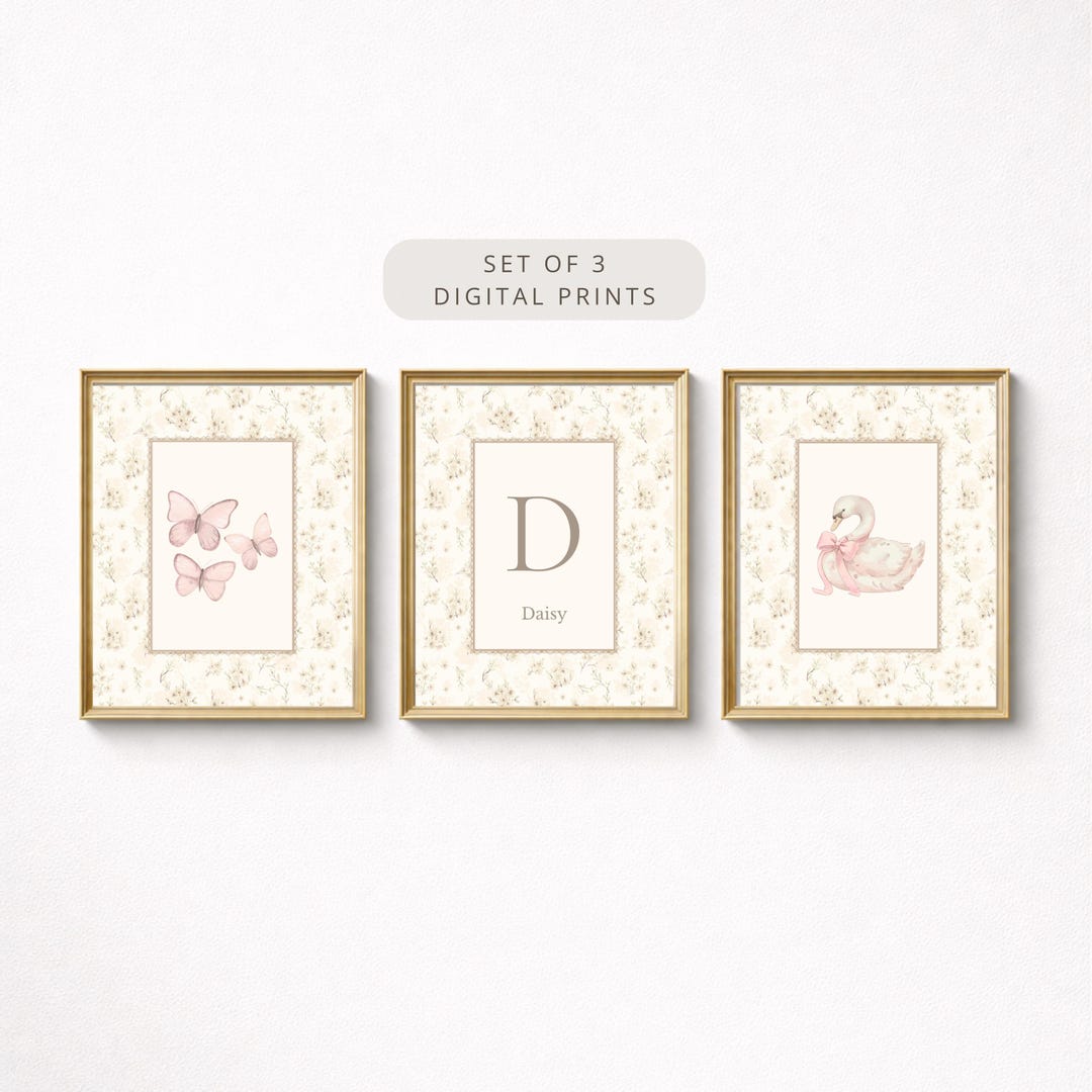 Personalized Nursery Wall Art Set – Baby Girl Name Prints – Soft ...