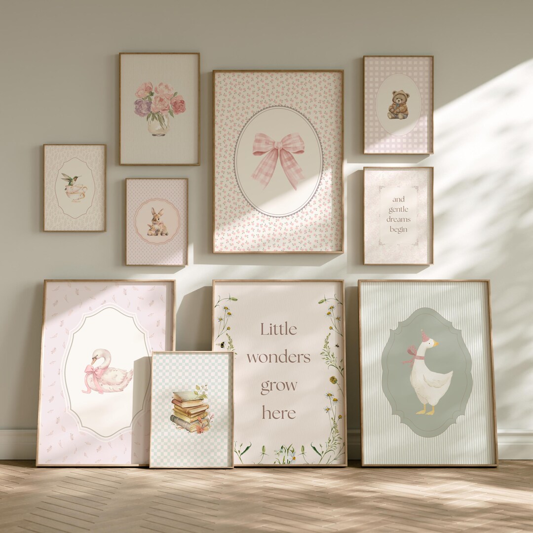 Cottagecore Nursery Wall Art Set of 24 – Vintage Floral Baby Room ...