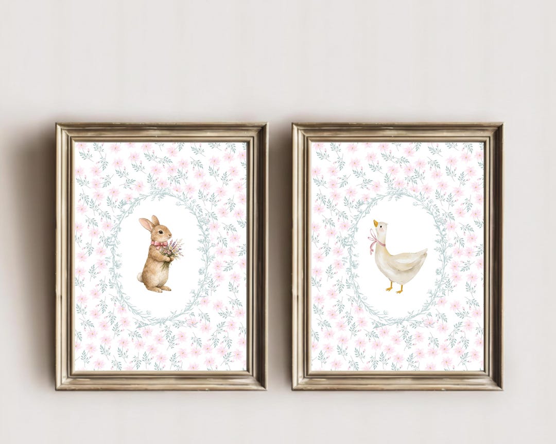 Floral Animal Nursery Art Prints – Vintage Cottagecore Decor (instant ...