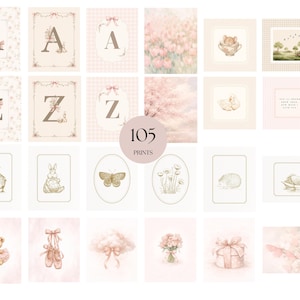 105 Pink Nursery Wall Art Bundle – Vintage Cottagecore Baby Girl Room ...